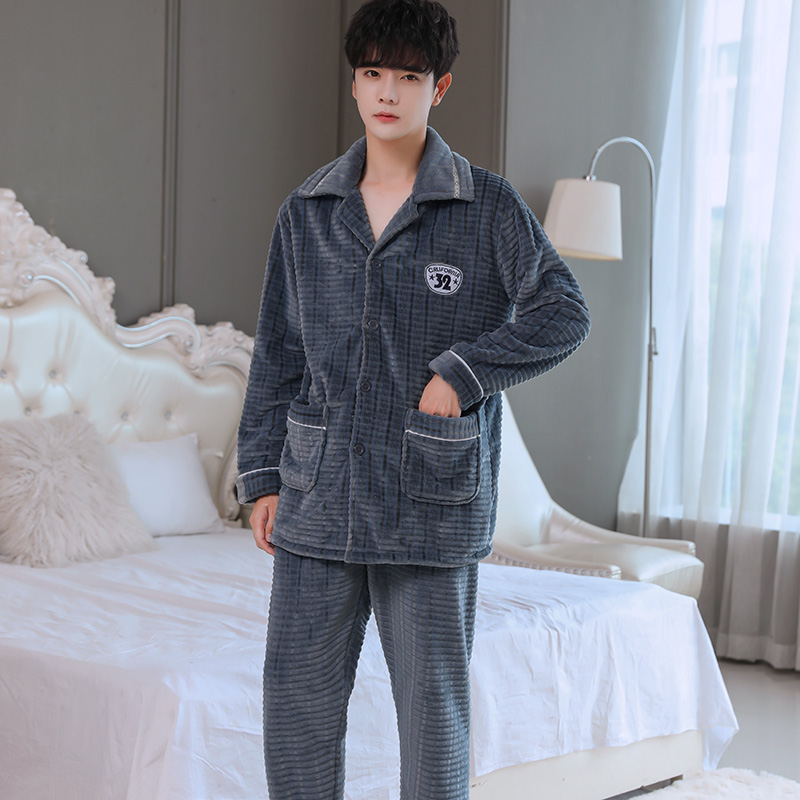 男士加厚加绒法兰绒可爱珊瑚绒睡衣 好得西睡衣/家居服套装