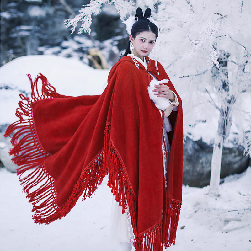 麦叙《虞美人》原创红色斗篷冬季汉服 麦叙汉服