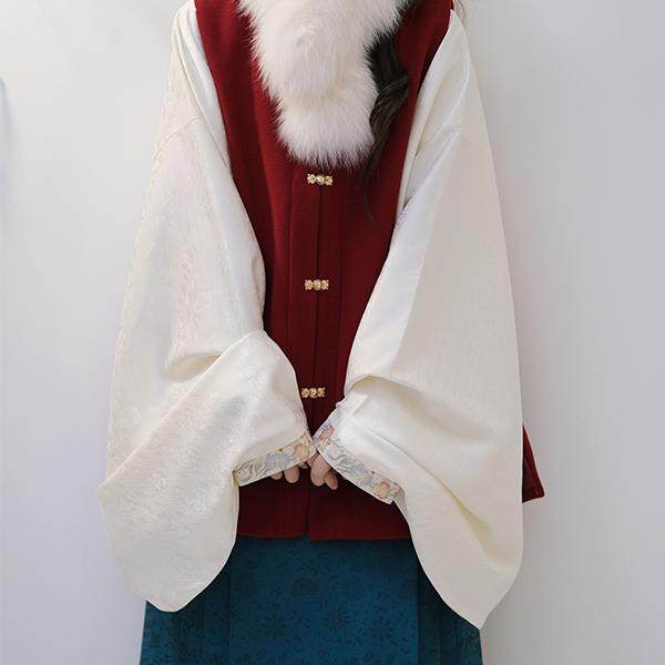 华序九章明制对襟圆领比甲百搭毛呢加口袋日常通勤红色汉服女秋冬,淘宝优惠券,粉丝福利购,淘宝优惠卷