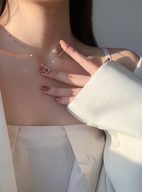 立方体几何锁骨链女设计感小众纯银项链ins精致冷淡风颈链潮