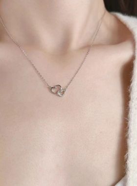 双环爱心女款轻奢小众级设计感爱心锁骨链情人节礼物送女友饰品