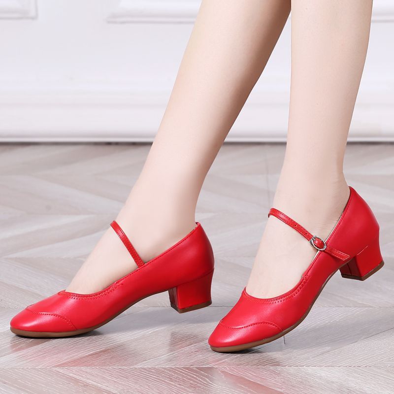 广场舞鞋女成人软底红色跳舞鞋中跟四季银色舞蹈鞋交谊舞鞋演出鞋 - 图0