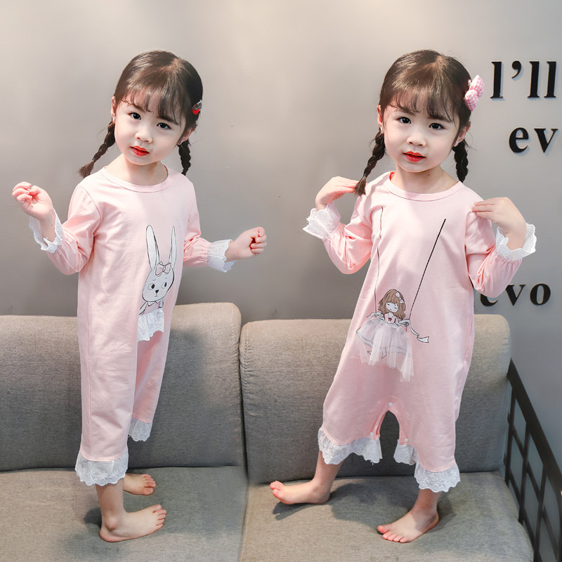 女童薄款女宝宝纯棉儿童婴儿空睡衣 伊人萌宝童装店睡衣/家居服套装