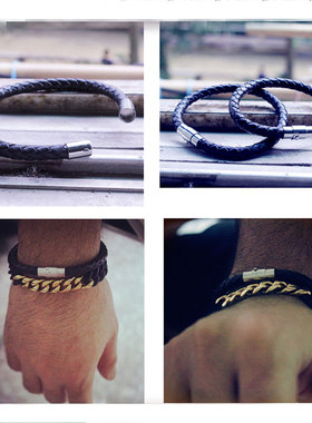 潮牌黑色简约手工5mm牛皮绳手绳