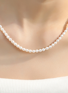 天然淡水小米粒珍珠冷白光锁骨链