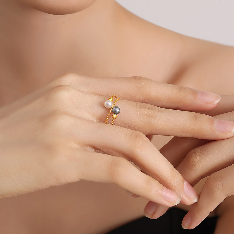 akoya天然海水珍珠多层戒指女纯银可调节活口指环精致双珠手饰品,淘宝优惠券,粉丝福利购,淘宝优惠卷