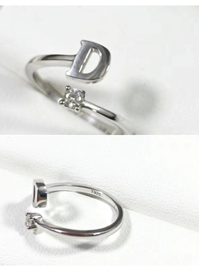 外贸出口TL余量S925通体纯银logo微镶锆石水晶高端简约设计戒指女