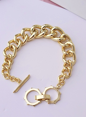 欧美出口余量小众SD家logo新款镀真金镶钻锆石日常百搭气质手链女