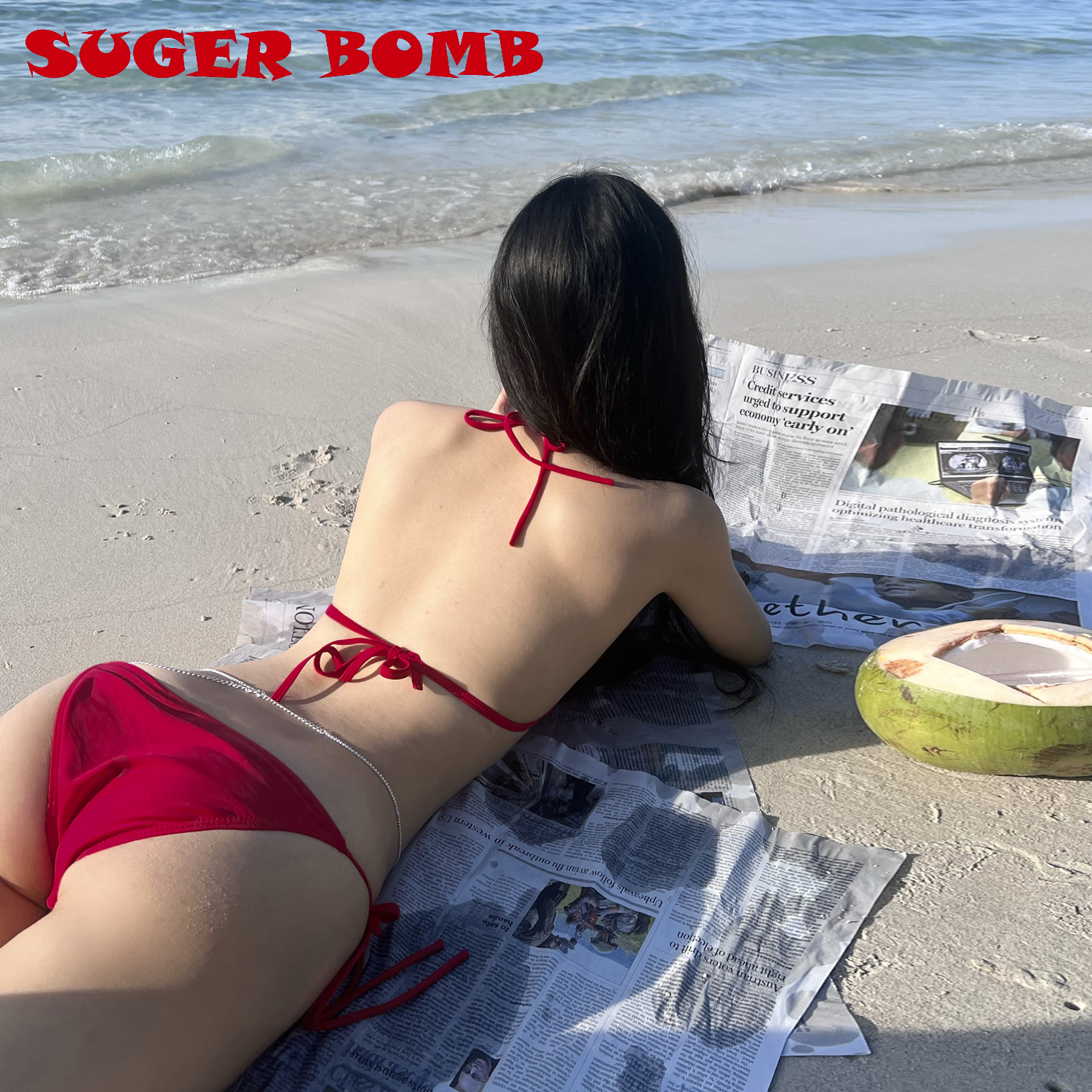 sugar bomb 2023新款度假性感多巴胺辣妹美式复古比基尼少女泳衣 - 图0