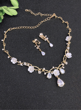 超闪新娘花朵婚礼水钻项链耳环