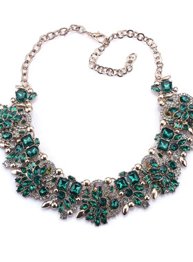 欧美短款项链女时尚饰品满钻夸张花卉项链服装配饰