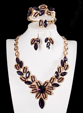 欧美首饰水晶四件套短锁骨项链女新娘婚纱礼服配饰批发