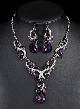 项链耳环两件套复古结婚新娘套链