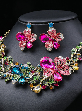 轻奢艳丽新娘项链画油宝石锁骨链