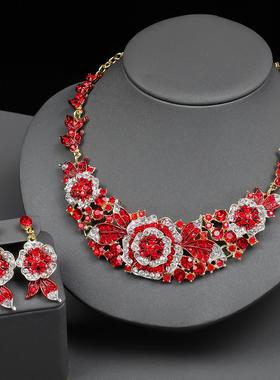 外贸饰品夸张项链耳环套装 锁骨链 装饰礼服配饰复古时尚彩色珠宝