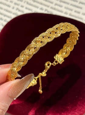 S925纯银蕾丝麻花麦穗蹦迪珠抽拉手镯女款复古轻奢小红书爆款手环