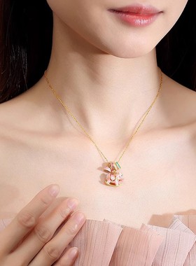 s999足银马上有钱项链女多巴胺彩色小木马吊坠马年本命年礼物