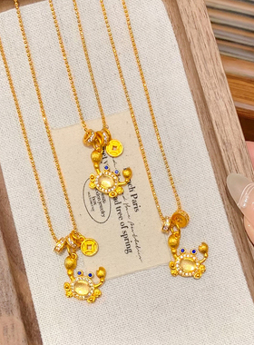 s925纯银拉丝螃蟹项链女手到钱来吊坠锁骨链新中式金店同款送礼物