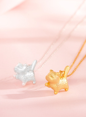 s999银足银古法散步猫咪项链女可爱卡通傲娇小猫立体吊坠毛衣链