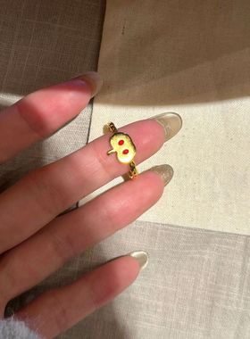s925纯银猪鼻子金苹果戒指女款轻奢中古风复古小众设计指环圣诞节