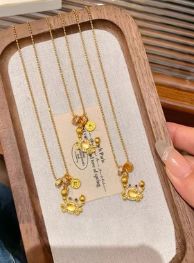 s925纯银拉丝螃蟹项链女手到钱来吊坠锁骨链新中式金店同款送礼物