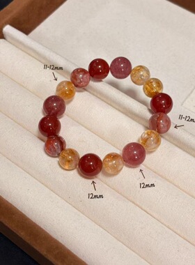 破晓原创天然红胶花草莓晶水晶复古手串气质百搭女款送朋友手饰