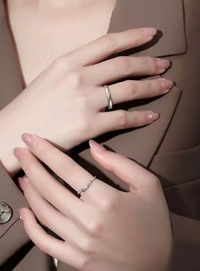 s925纯银丘比特之羽情侣戒指对戒男女一对羽毛开口指环