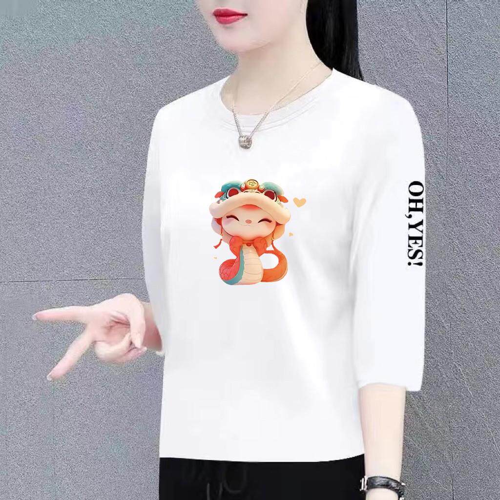 清仓捡漏折扣外贸妈妈七分袖上衣宽松显瘦减龄韩版印花打底衫女装