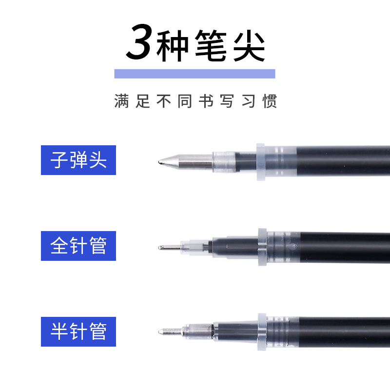 晨光笔芯中性笔笔芯0.5mm黑色0.35/0.38/子弹头/全针管水笔芯优品替芯红笔芯蓝孔庙学生考试用碳素黑笔芯批发-图1