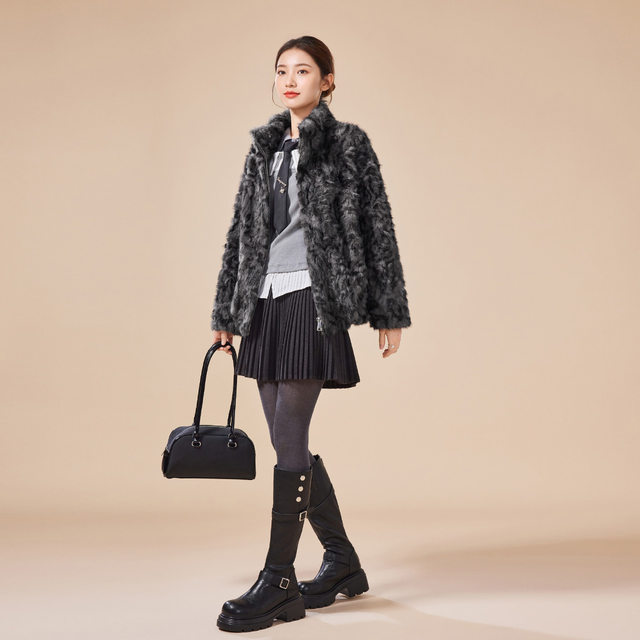 IEF/爱依服2025冬季新款美式潮酷辣妹气质休闲百搭豹纹毛绒外套