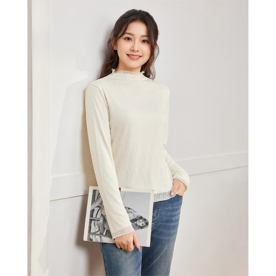 Aiyifu plus size women's clothing 2025 autumn and winter new style French gentle style commuting versatile thin velvet lace top