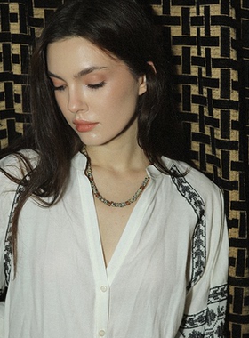 waki 芝麻甜甜圈斑点石天然手工串珠小众叠戴百搭锁骨链女