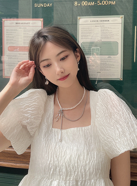 MyRosebar蝴蝶结珍珠吊坠项链