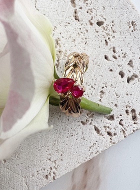 LHWindsor温莎珠宝 红叶金属开口戒指原创小众设计叠戴开口戒