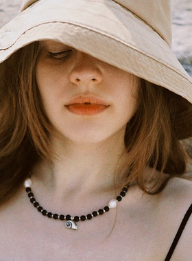 waki 黑沙滩之歌黑色系珍珠吊坠串珠叠戴项链Black Sand Ballad