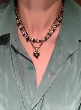 waki芝麻贝果黑碧玺串珠项链