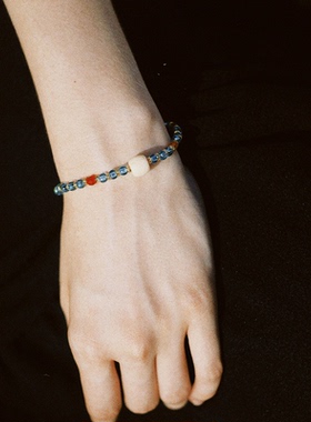 waki 波子汽水 清爽蓝色系撞色叠戴串珠Ramune Soda 手链