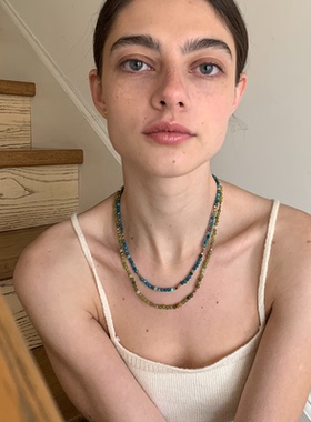 waki 浪花宝石森林宝石柠檬宝石天然玉石叠戴手工串珠百搭项链