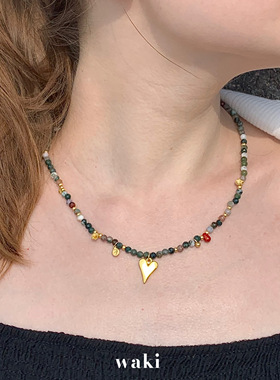 waki花火记忆爱心吊坠串珠项链