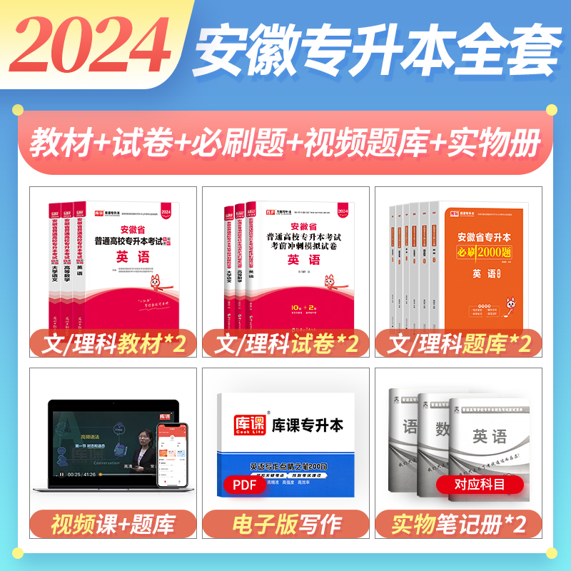 库课官方2024年安徽省专升本教材试卷必刷2000题英语高等数学大学语文高数管理学历年真题库习题集自考统招复习资料考试书词汇2025-图0