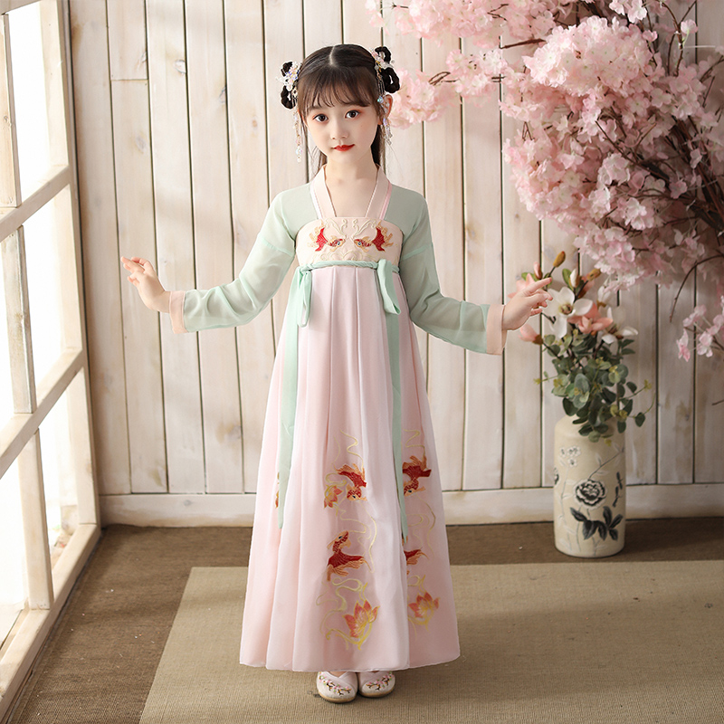 洛芳菲旗舰店汉服女童夏装儿童古装襦裙中国风超仙抖音仙女服小女孩连衣裙唐装0