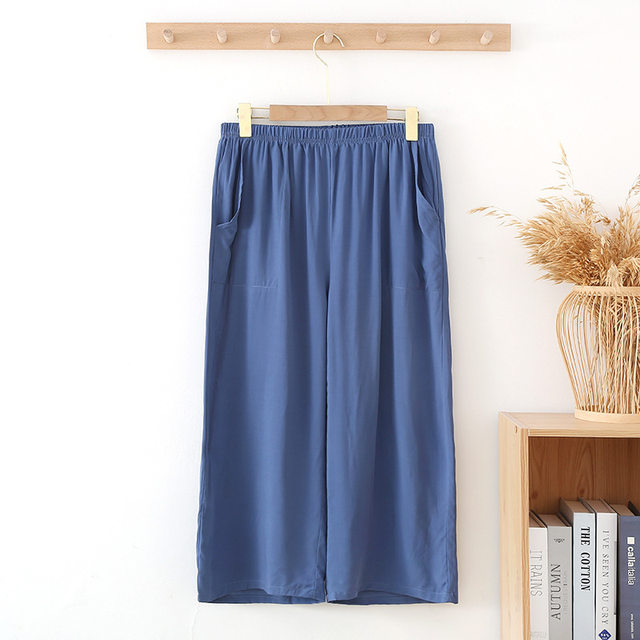 Summer men's cotton silk simple living and sleeping pants