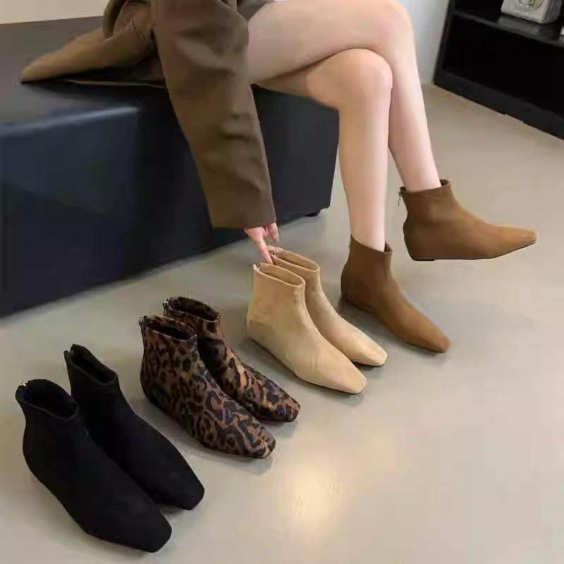 2025秋冬新款绒面坡跟中跟短靴弹力靴平底方头内增高瘦瘦靴女靴子,淘宝优惠券,粉丝福利购,淘宝优惠卷