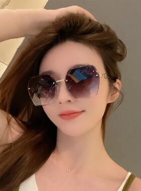 2025年新款防紫外线渐变太阳眼镜女大脸防晒无框墨镜高级感显脸小