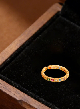 时尚镶钻气质高级感甜美彩色锆石戒指女个性时尚食指戒开口接指环