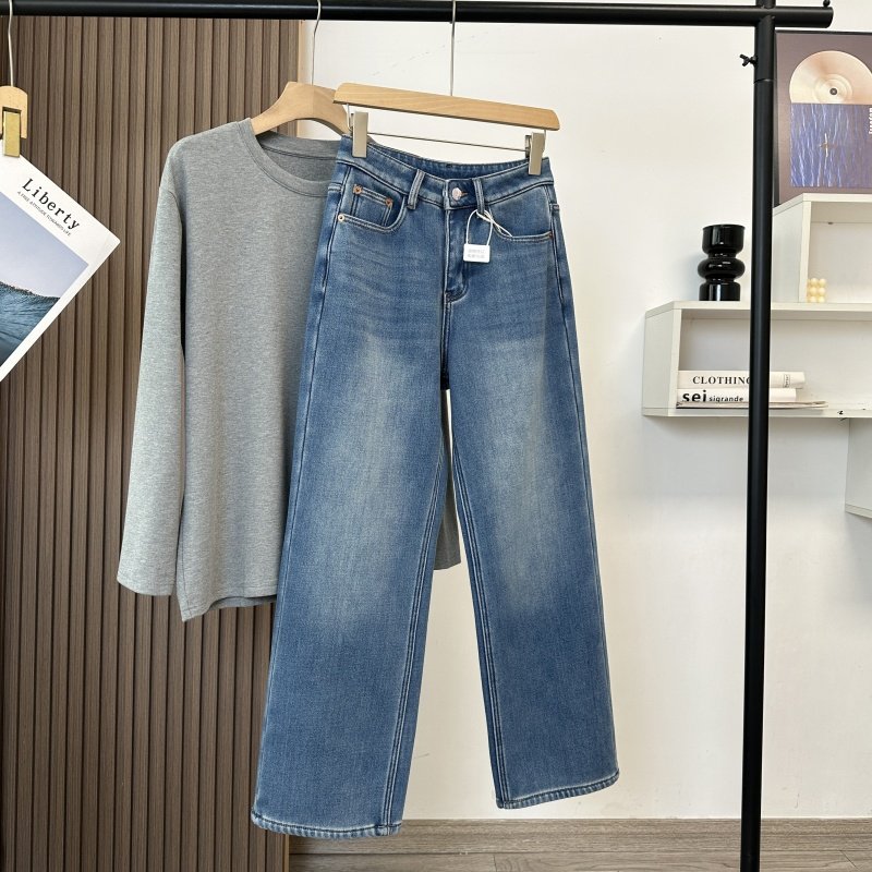 重磅厚绒！发热加倍弹力超弹厚实保暖绒加绒窄版直筒浅蓝牛仔裤女,淘宝优惠券,粉丝福利购,淘宝优惠卷