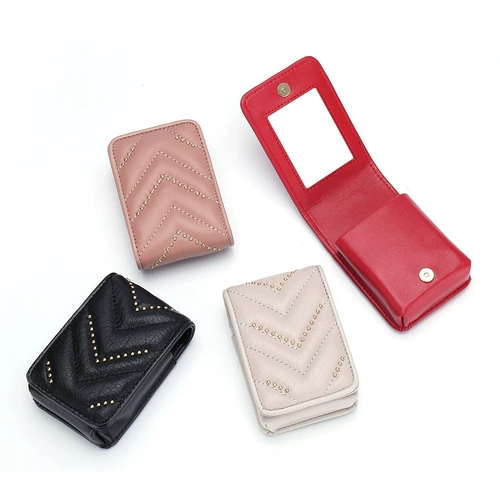 Трендовая помада, модная косметичка, маленькая портативная система хранения, из натуральной кожи