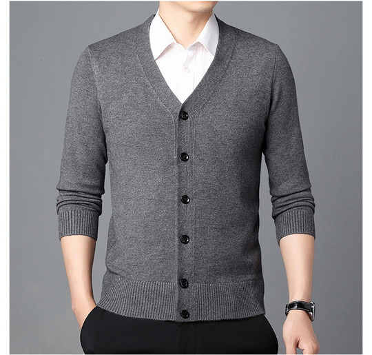 100% pure wool cardigan men's autumn and winter sweater jacket