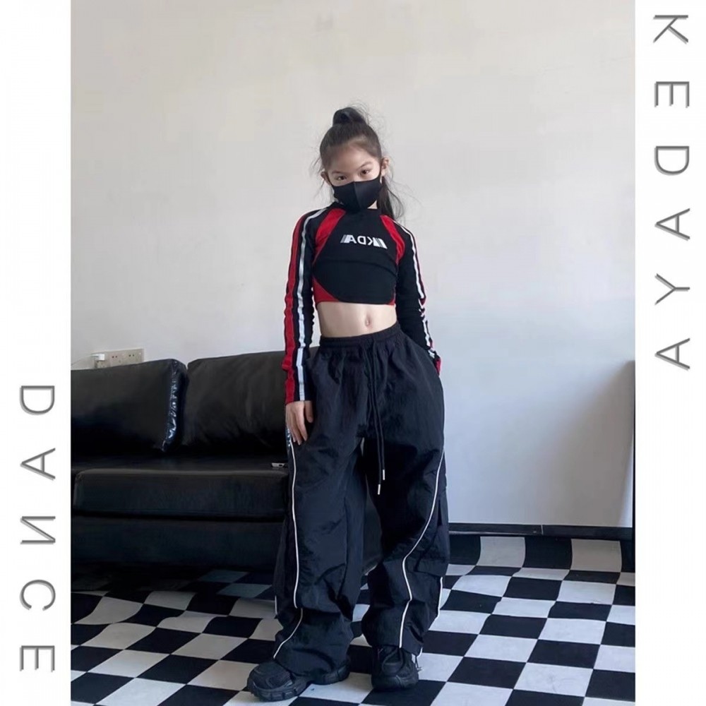 童装甜酷女童机车赛车风露脐修身T恤爵士舞上衣街舞时髦演出服潮,淘宝优惠券,粉丝福利购,淘宝优惠卷