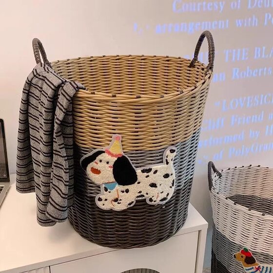 Ins cute puppy imitation rattan large capacity dirty clothes basket